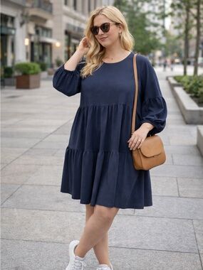 Elegant Navy Blue Tiered Dress
